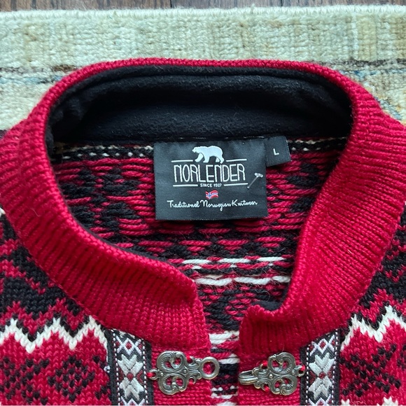 NORLENDER made Norway red fair isle Voss cardigan - Picture 2 of 11